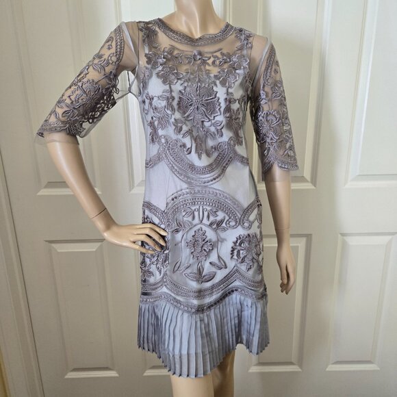 Stylewe Nexiia Lace Overlay Mini Dress SZ M/L Gray - Picture 1 of 12